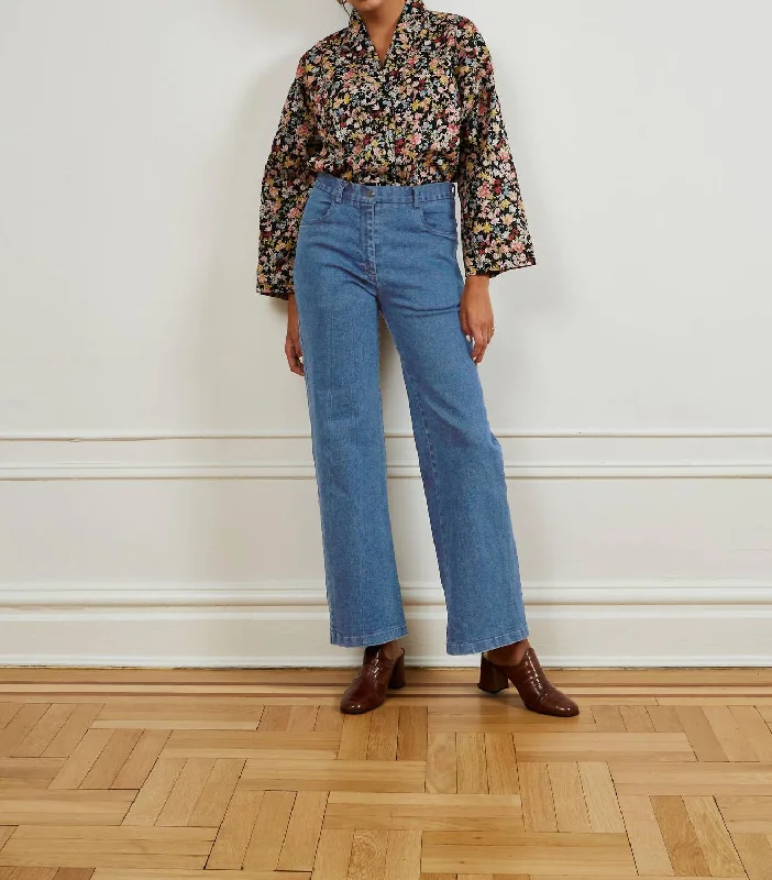 Retro Lace Fabric Marie Jeans In Light Indigo