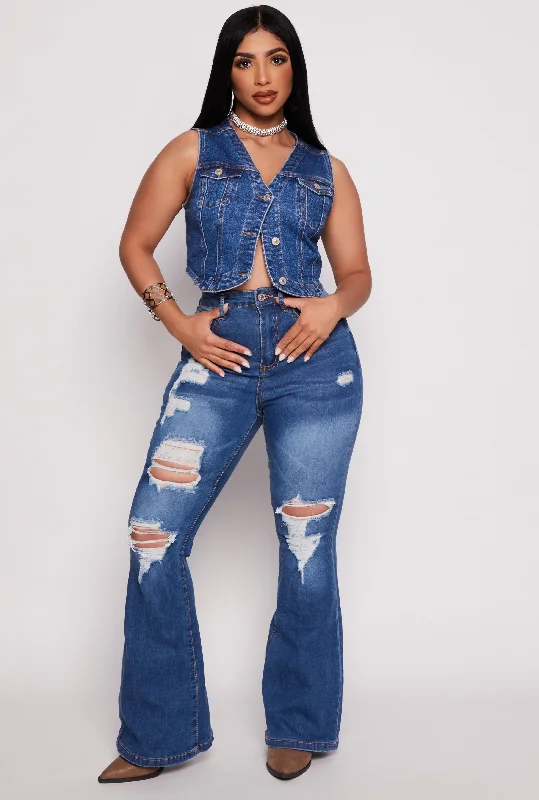Fresh And Simple WAX High Waisted Distressed Flare Jeans