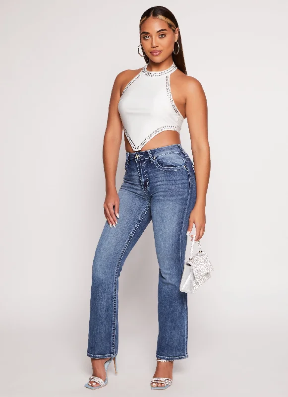 Soft Clothing WAX Rhinestone Back Pocket Boot Cut Jeans