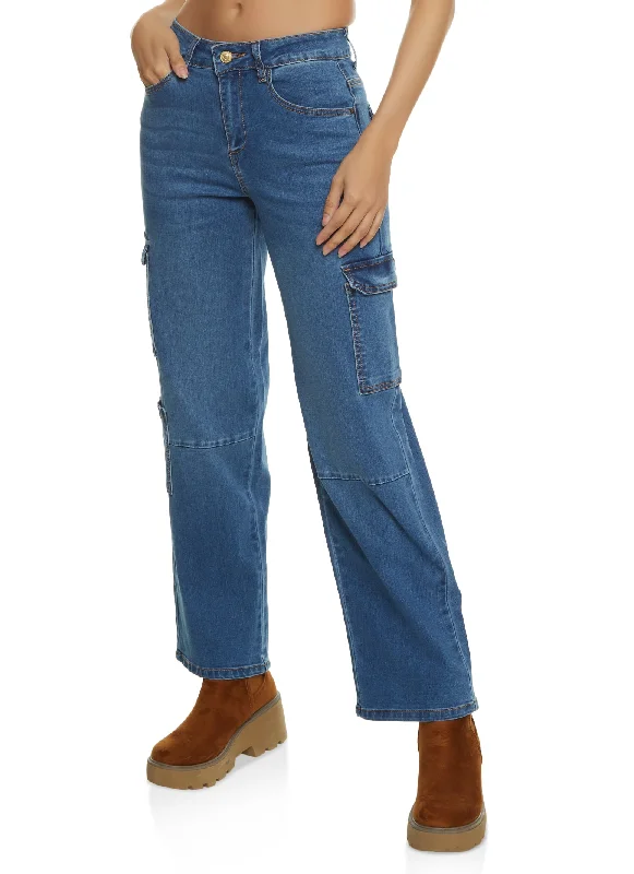 Design sense WAX Wide Leg Flap Pocket Cargo Jeans