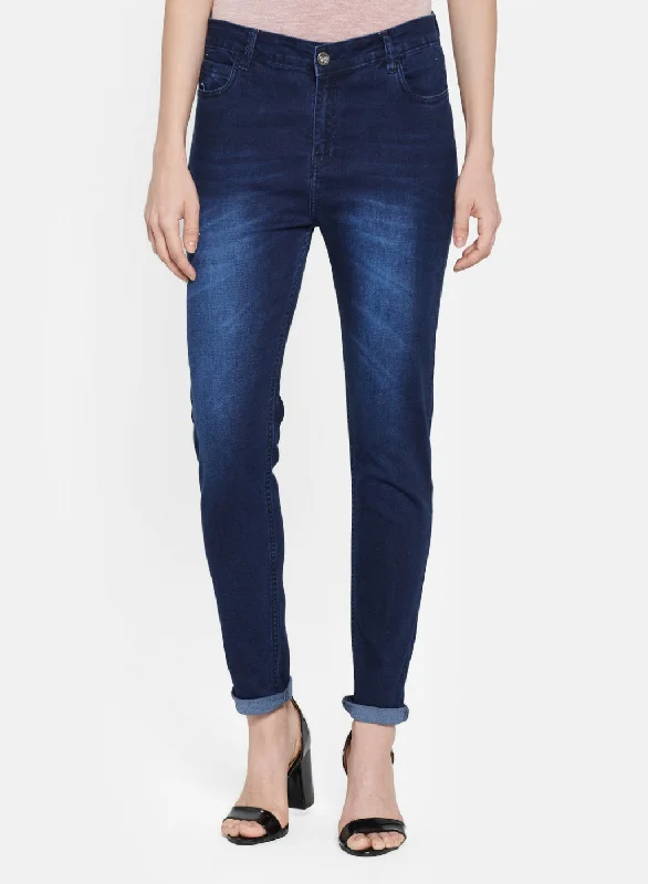 Womens Navy Blue Regular Denim