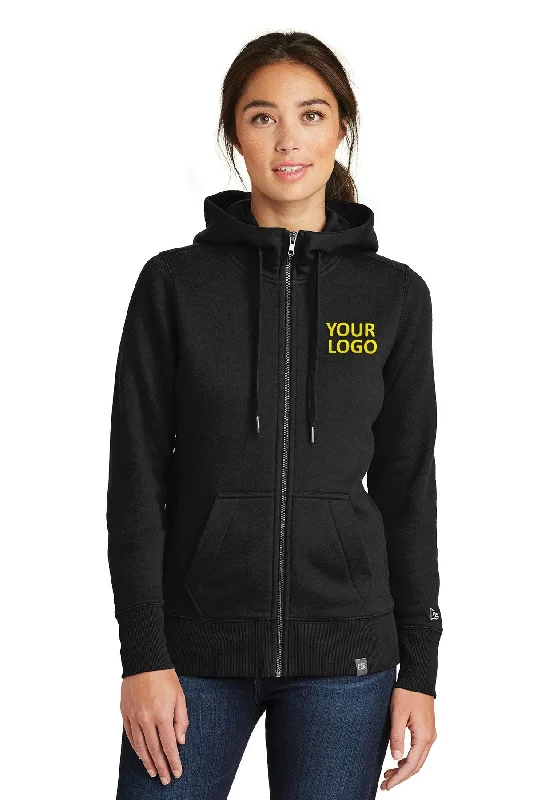 New Era Ladies French Terry Custom Zip Hoodies, Black