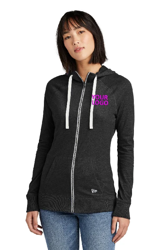 New Era Ladies Sueded Cotton Custom Zip Hoodies, Black Heather