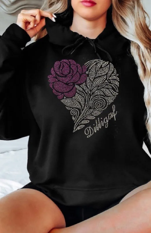 Fashion Innovation Pink Rose Bedazzled Hoodie