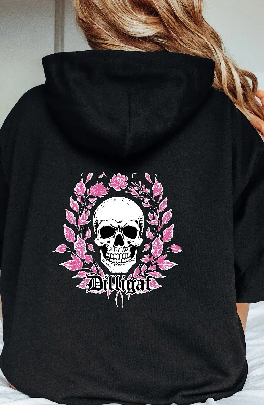 Street Charm Pink Vine Skull Pullover Hoodie
