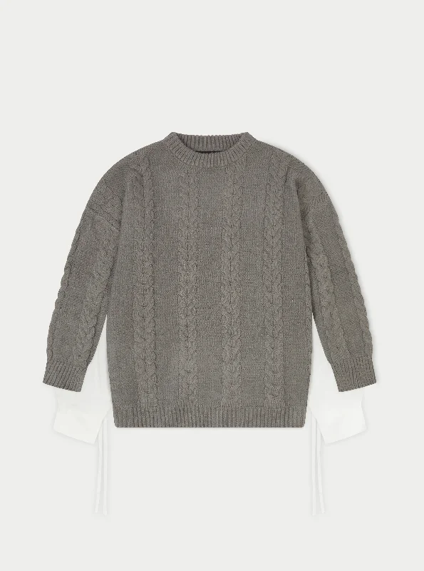 Classic And Versatile POPLIN PANEL CABLE JUMPER DRESS - GREY
