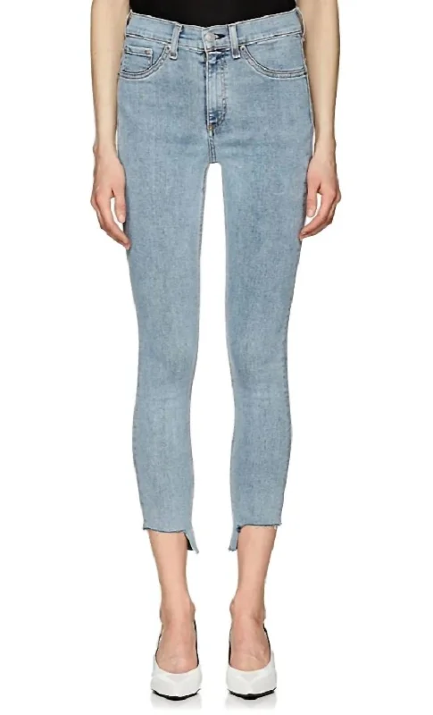 Comfortable And Casual Portland 5 Pocket Style High Rise Ankle Skinny Jeans In Blue