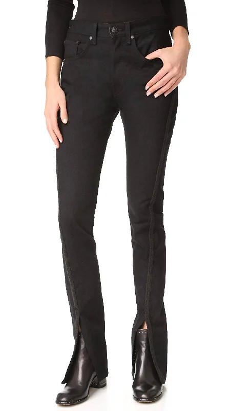 Modern City Regalia Ankle Front Slit High Rise Classic Jeans In Black