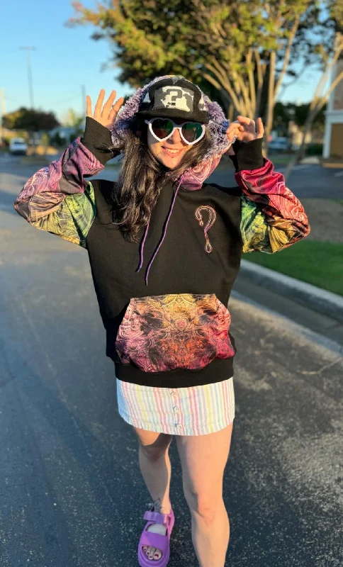 Lazy Home IN STOCK: Small and 4X Spectral Evidence Pullover Hoodie with Purple Faux Fur in Hood