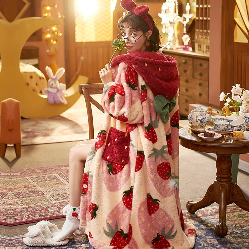 Economic Outlook Oversized Fuzzy Strawberry Nightgown
