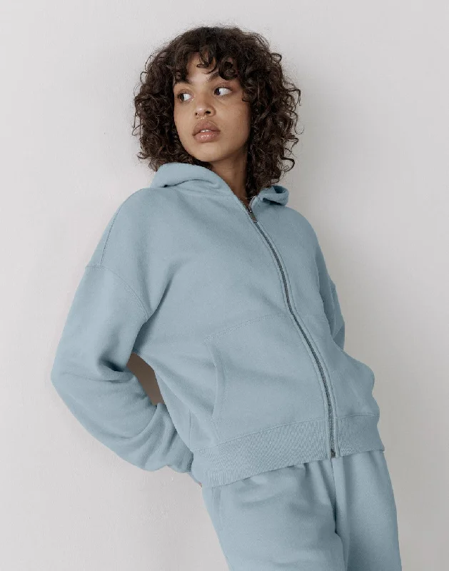 British Style The Womens Full Zip Hoodie in Chalk Blue