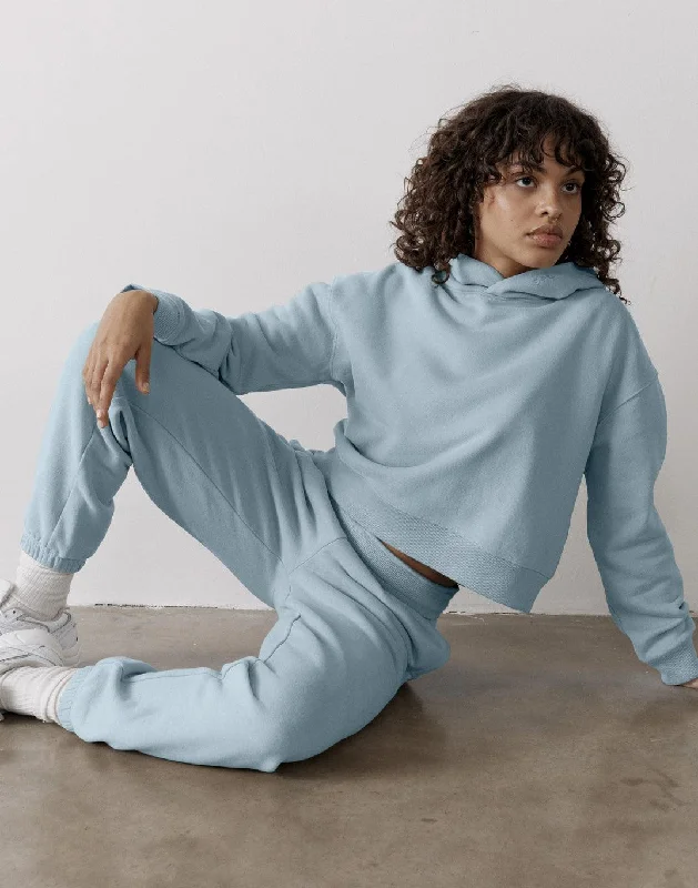 Exquisite Embroidery The Womens Pullover Crop Hoodie in Chalk Blue