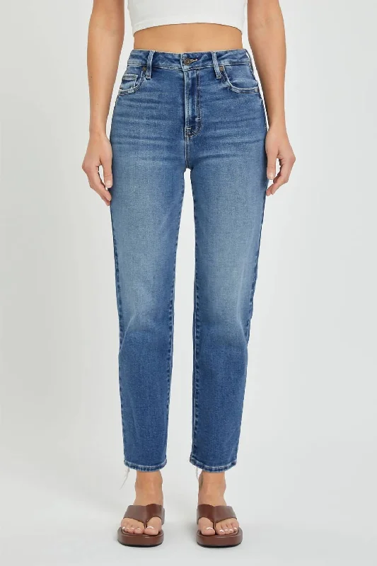 Slightly Flared Design Tracey High Rise Straight Jean In Medium Dark