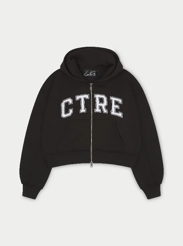 Free And Casual CTRE CROPPED ZIP THROUGH HOODIE - BLACK