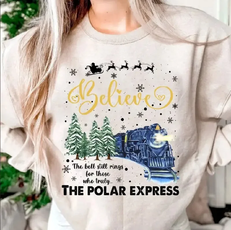 Youthful Street Fashion Vintage Christmas Hoodie - Bell Still Rings Slogan Train Print