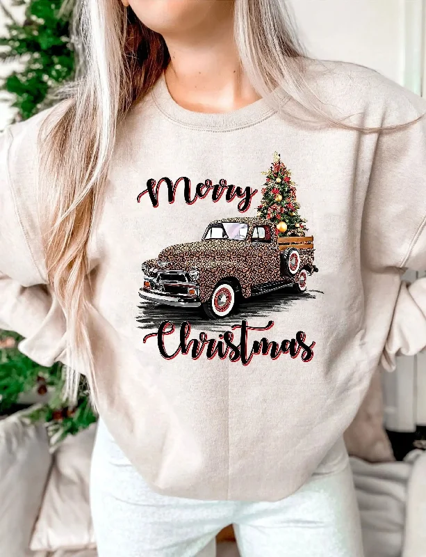 British Style Vintage Leopard Truck Gothic Christmas Hoodie