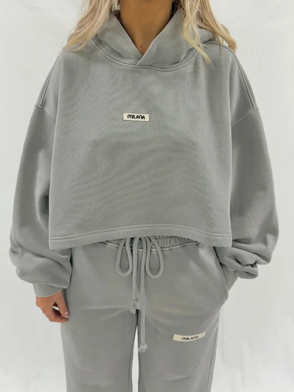 Washed Ash Grey Core Heavyweight Cropped Hoodie.