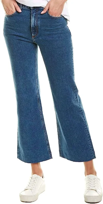 Casual Street Wide Leg Ankle Cotton Washed Stretch Jeans In Blue