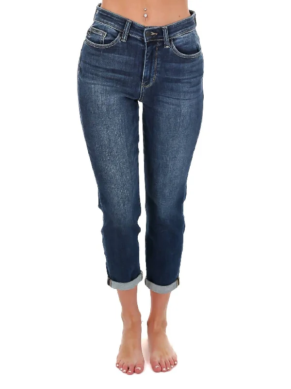 Knitted Design Women's Where You Are High Rise Cuffed Jeans In Dark