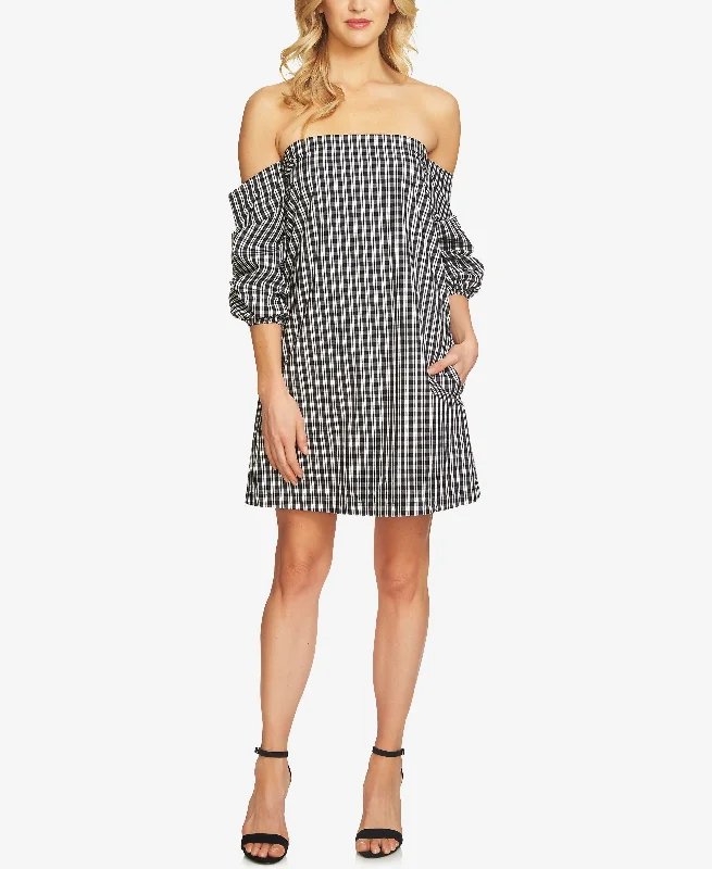 Versatile Itinerary 1.State Off The Shoulder Gingham Cascade Dress
