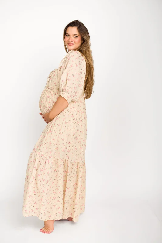 Design Must-have Cara 100% Cotton Maxi Dress in Pink/Brown Floral