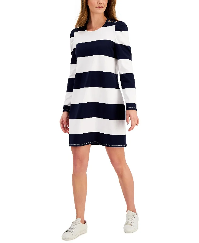 Casual Chic Charter Club Striped Puff Shoulder Dress