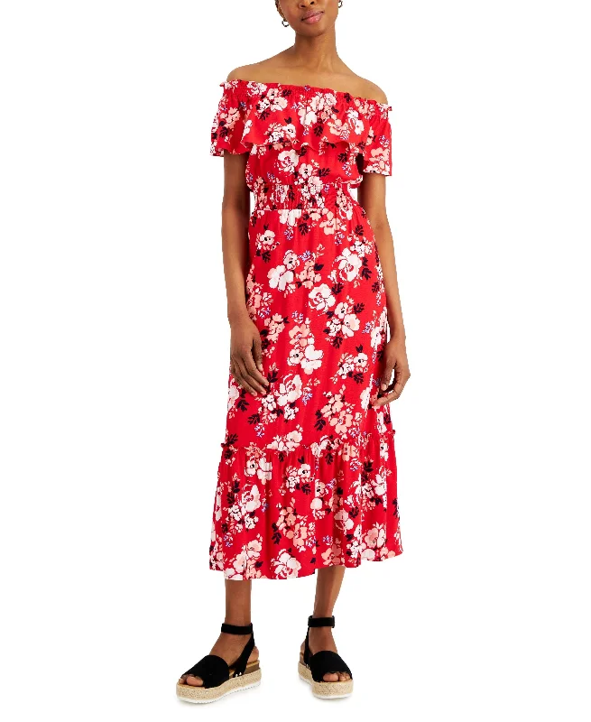 Personal Design Charter Club Womens Off The Shoulder Floral Print Midi Dress