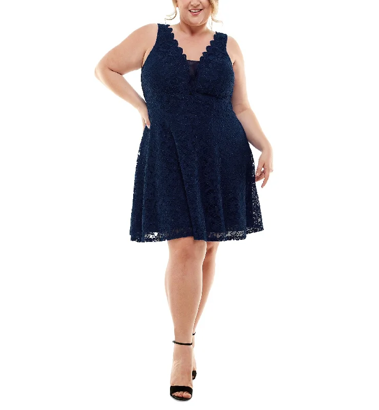 Elegant Series City Studios Trendy Plus Size Lace Fit Flare Dress