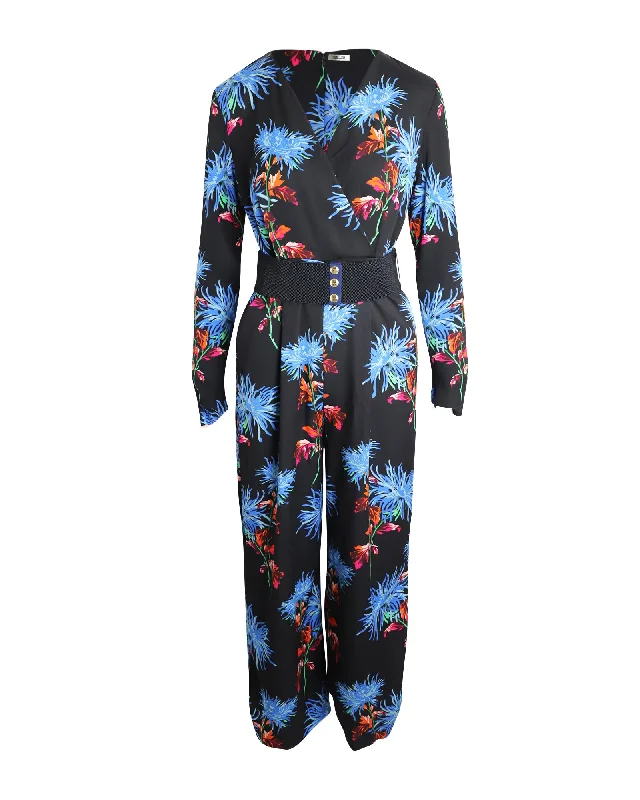 Daily Comfort Diane Von Furstenberg Floral Jumpsuit in Black Viscose
