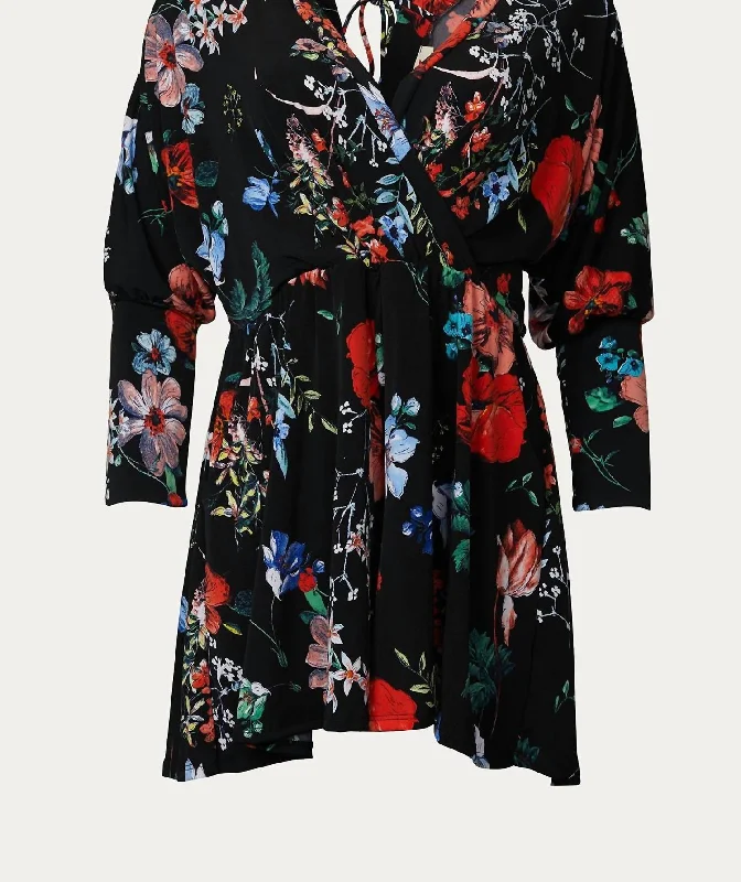 Comfortable Jackets Floral-Print Surplice Stretch-Jersey Romper In Black