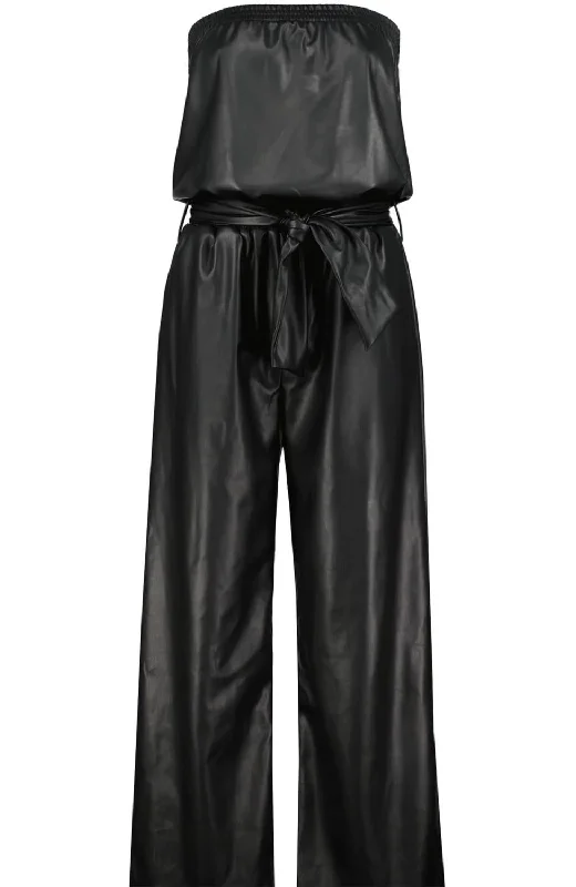 Soft Textures Glam Slam Vegan Leather Jumpsuit In Noir