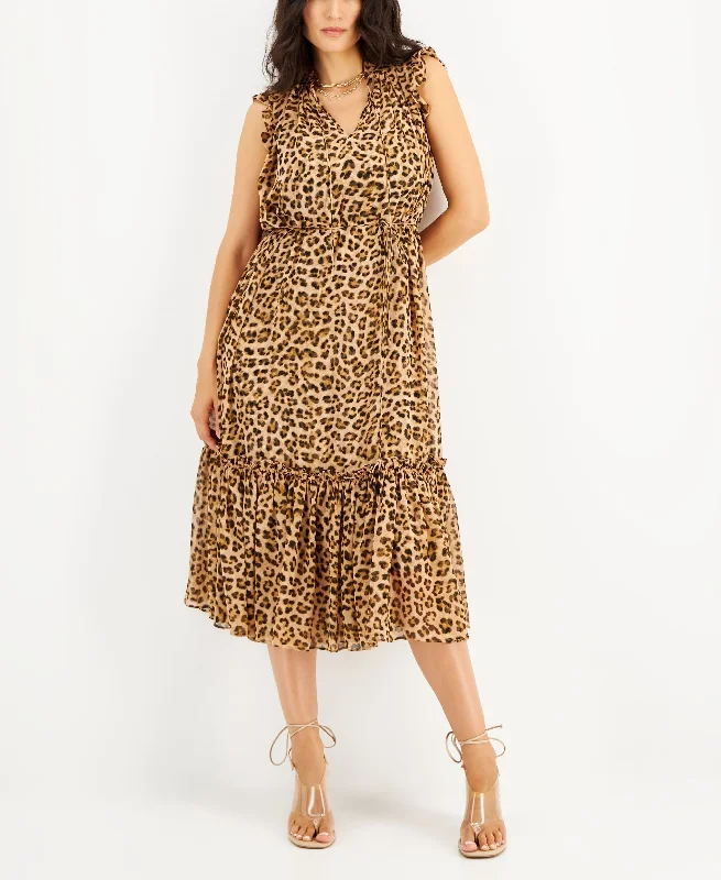 Urban Design Sense INC International Concepts Womens Cheetah Print Flutter Sleeve Dress