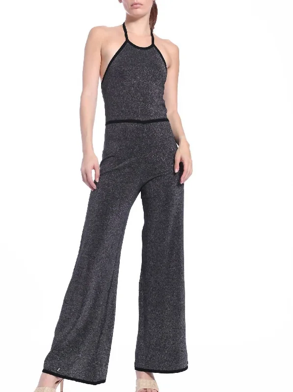 Effortless Style Lurex Halter Jumpsuit In Black