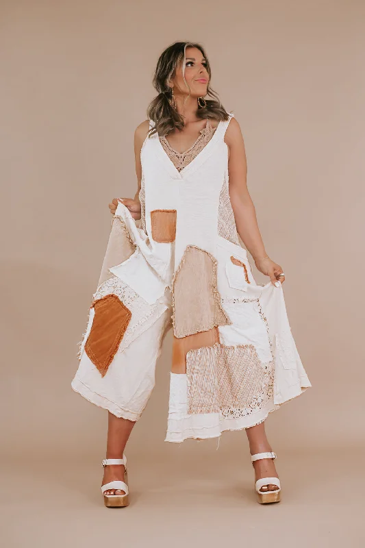 Casual Chic Oli & Hali: Boho Patchwork Jumpsuit, Cream