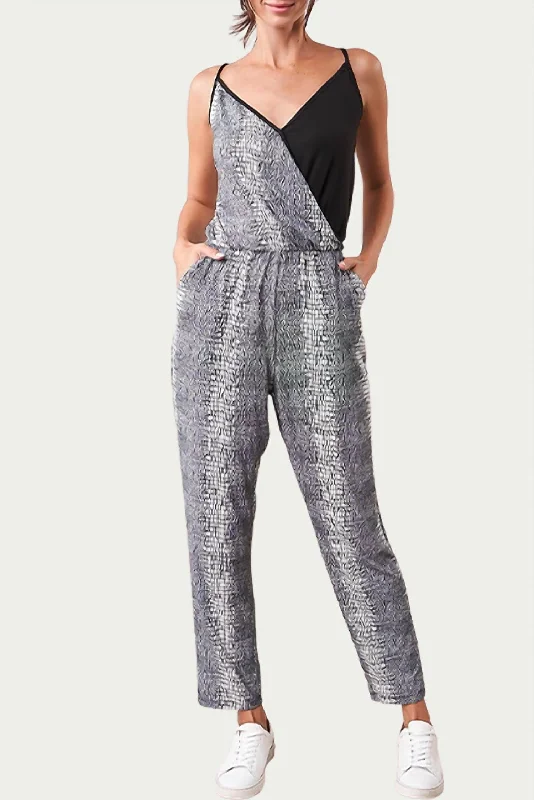 Shela Wrap-Effect Two-Tone Stretch-Jersey Jumpsuit In Black Multi