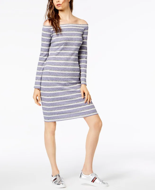 Relaxed Style Socialite Striped Off The Shoulder Midi Dress
