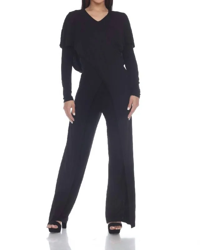 Sunny Slenderizing Winged Jumpsuit In Black