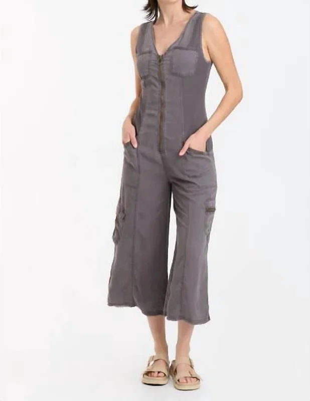 Easygoing Fashion Tavin Crop Jumpsuit In Graphite Point