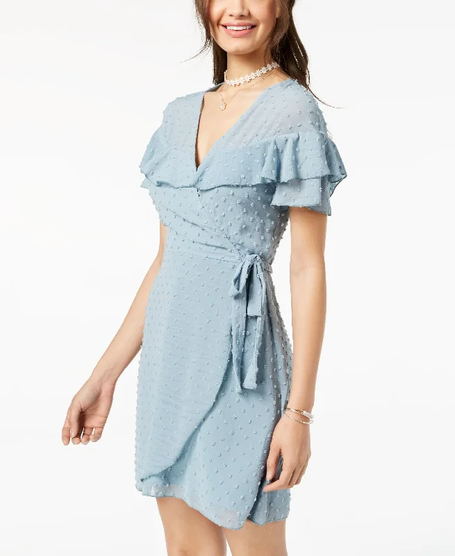 Simple Design Teeze Me Juniors Ruffled Clip Dot Faux Wrap Dress