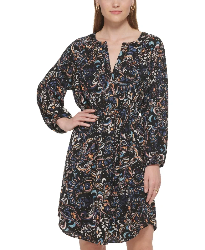 Trends Vince Camuto Womens Printed Balloon Sleeve Belted Dress