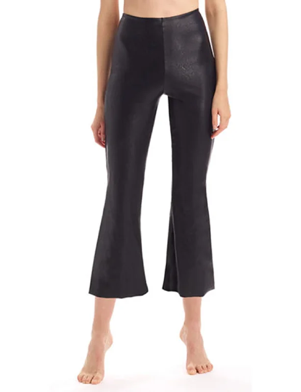 Classic Style Faux Leather Cropped Flared Legging, Black