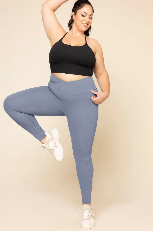 Chic Relaxation Crisscross Hourglass® Leggings with Pockets - Blue Mist