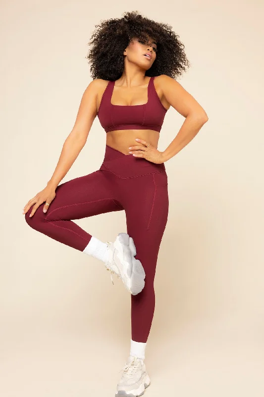 British Style Crisscross Hourglass® Leggings with Pockets - Crimson