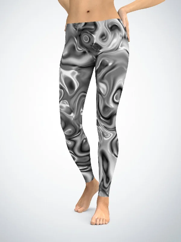 Floral Prints Liquid Metal Leggings