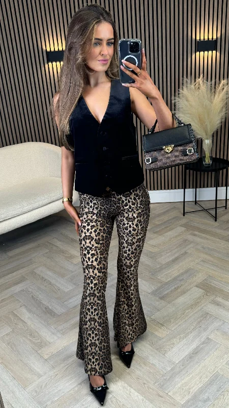 Fashion Design Alora Beige & Black Leopard Print Flared Leggings