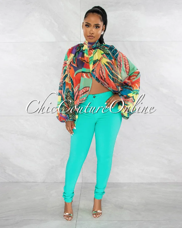Simple Elegance Asier Teal High Waist Skinny Jeans