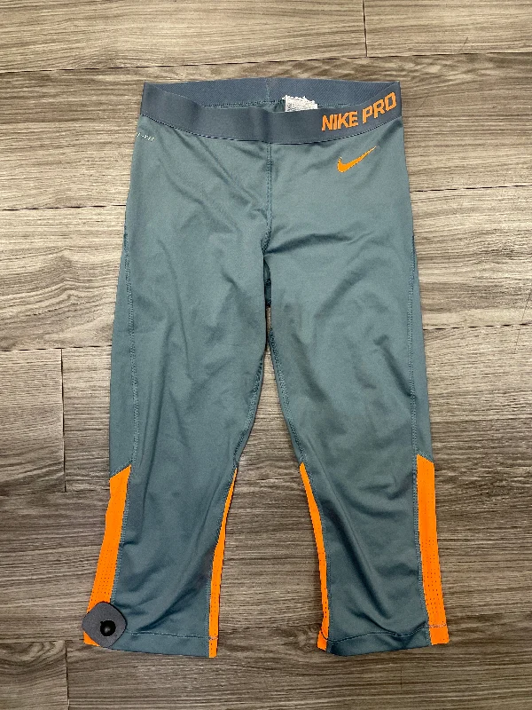 Luxury Temperament Athletic Leggings By Nike Apparel In Green & Orange, Size: L
