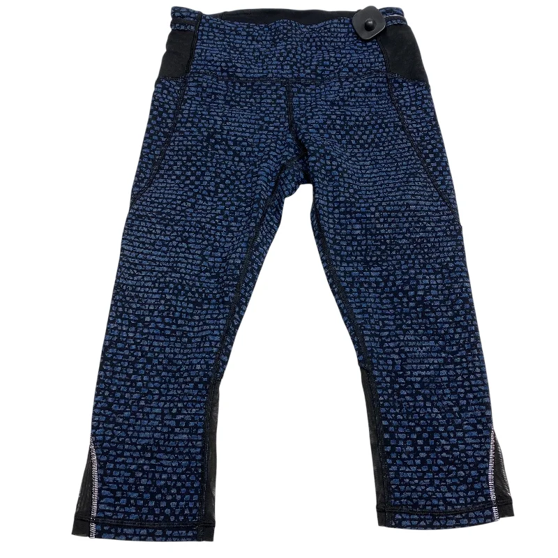European And American Style Athletic Leggings Capris Designer By Lululemon In Black & Blue, Size: 6