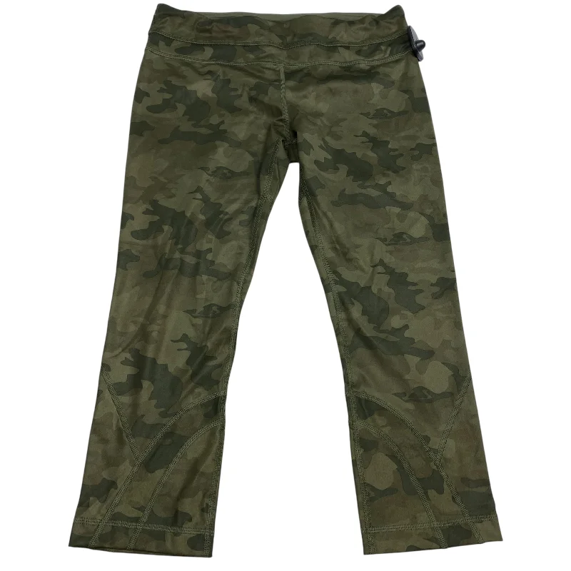 Embroidered Letters Athletic Leggings Capris Designer By Lululemon In Camouflage Print, Size: 8