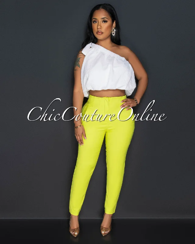 Lace Design Avril Lime High Waist Trouser Pants